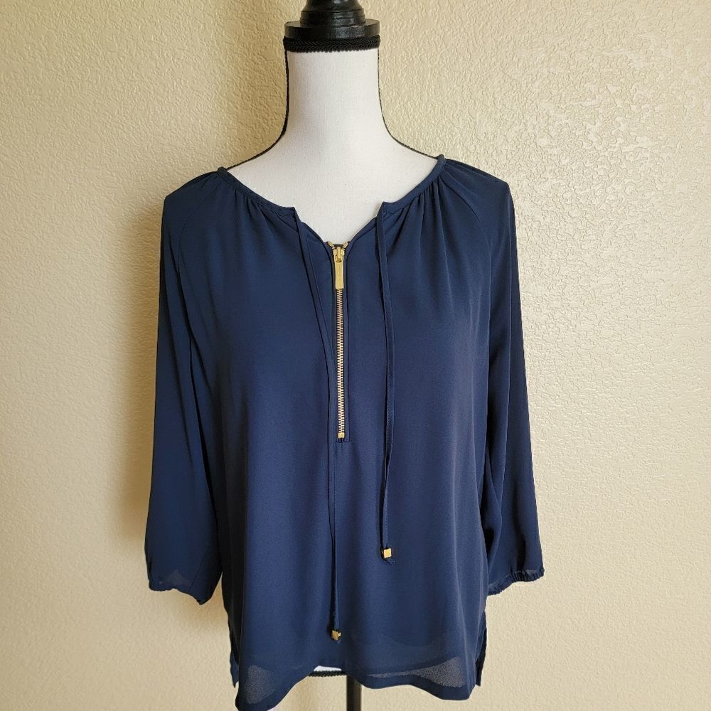 MICHAEL Michael Kors Navy Blouse with Gold Zipper
